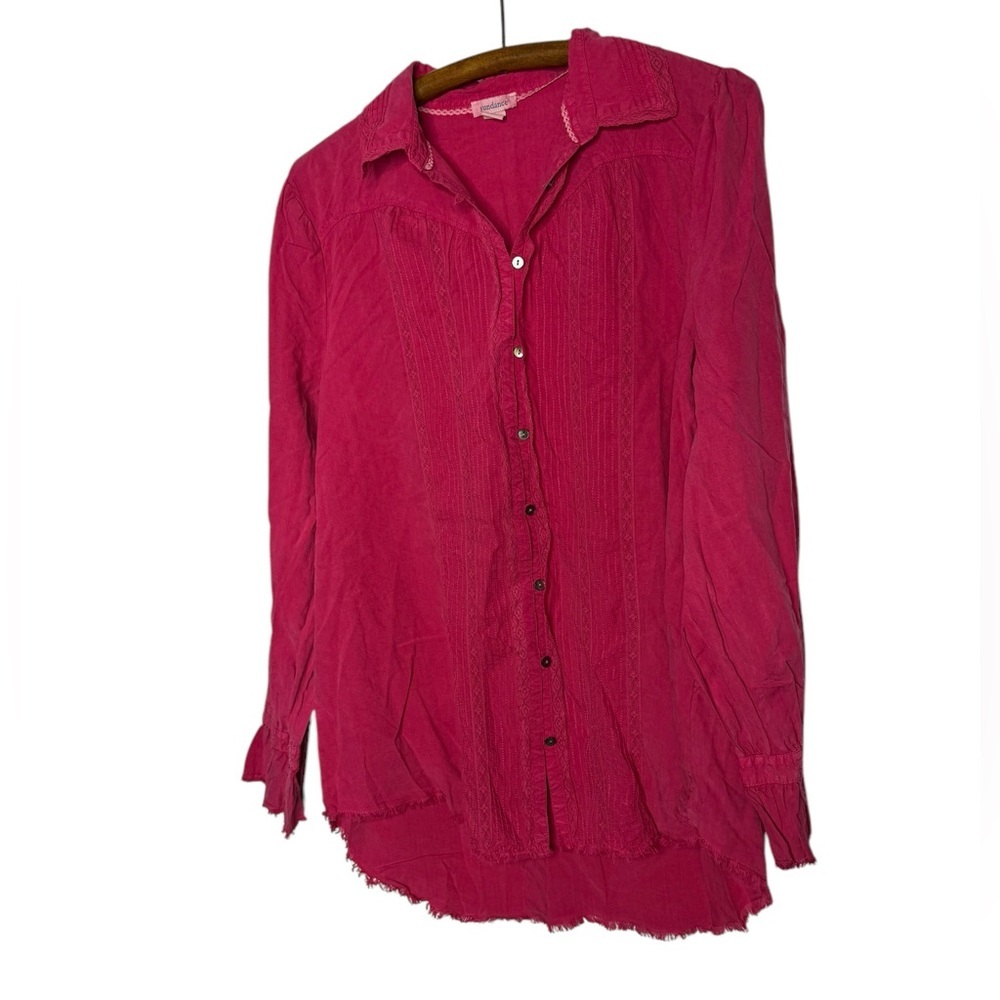 Sundance Pink  Pleated Button Down Shirt Size L